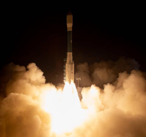 NASA Rocket Launch at night, close white