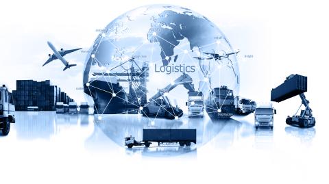 Logistics in two color blue and white, stock