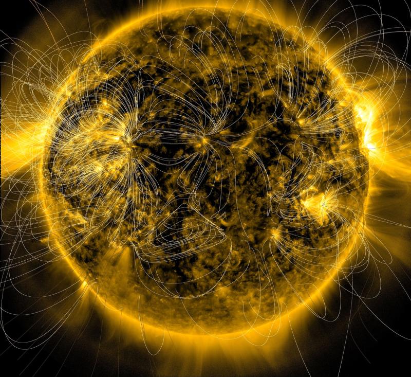 Sun Magnetic fields and spots yellow